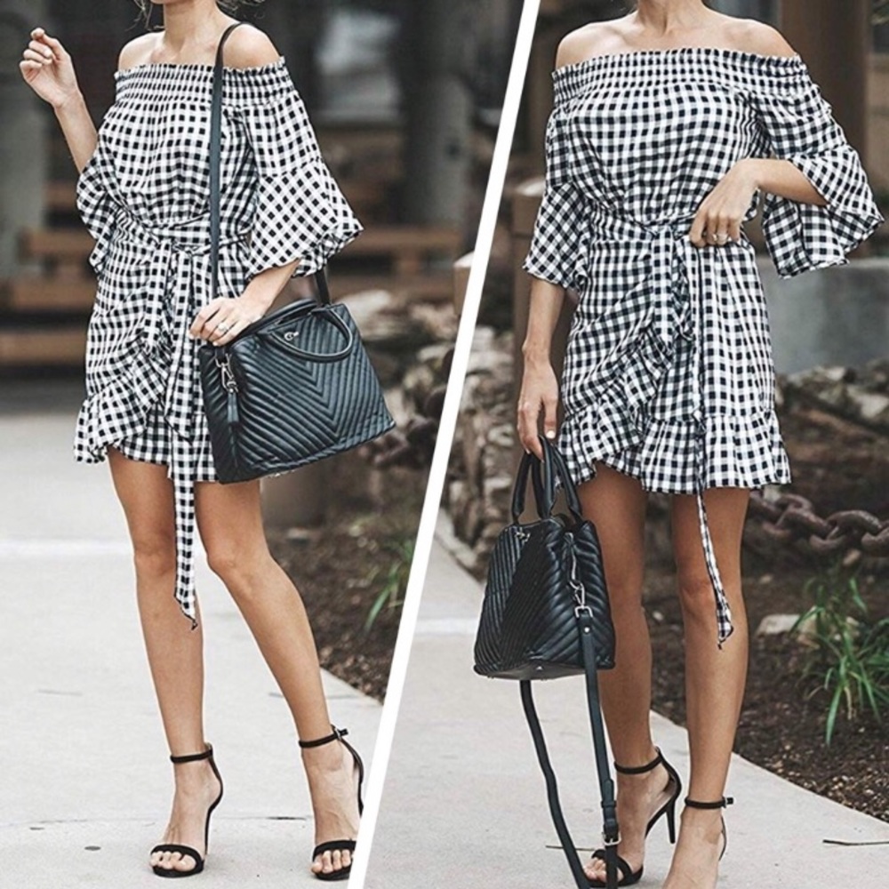 NEW! “Checked off the Shoulder” Callie, Mod Dress